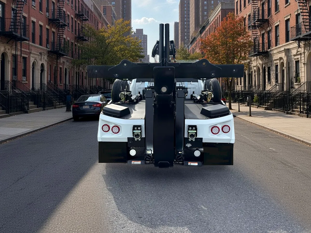 Rear view of Bronx Towing Express tow truck wheel-lift equipment