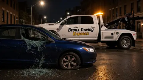 Bronx Towing Express — towing a vandalized car after a break-in