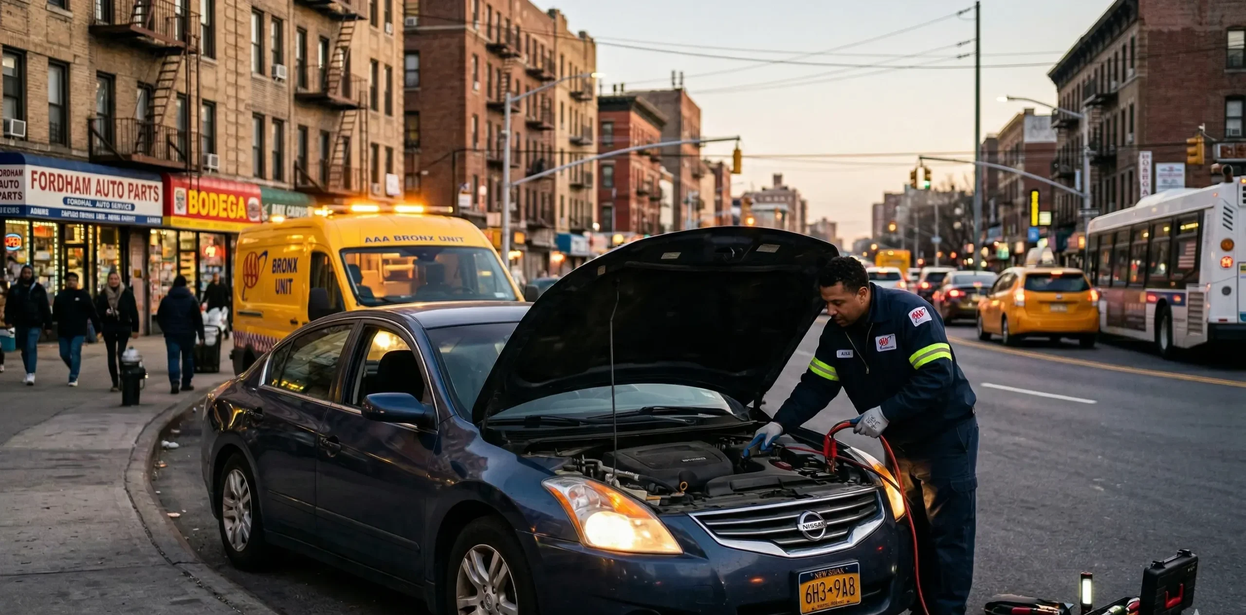 Roadside assistance service Bronx NY technician working on engine